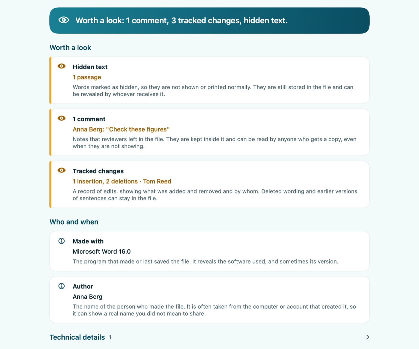 BarePeek on Mac: findings in a Word file